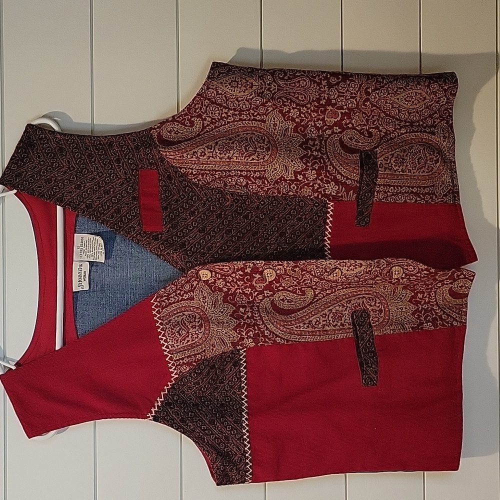 ST JOHN'S BAY DENIM/CORDUROY VEST  1X  RED/BLUE/PAISLEY